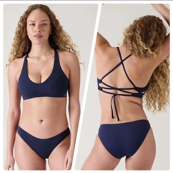 Athleta Other - New Athleta Triangle Bikini Top Strappy Blue 511636 Swim Medium 36A 36B 36C NWT